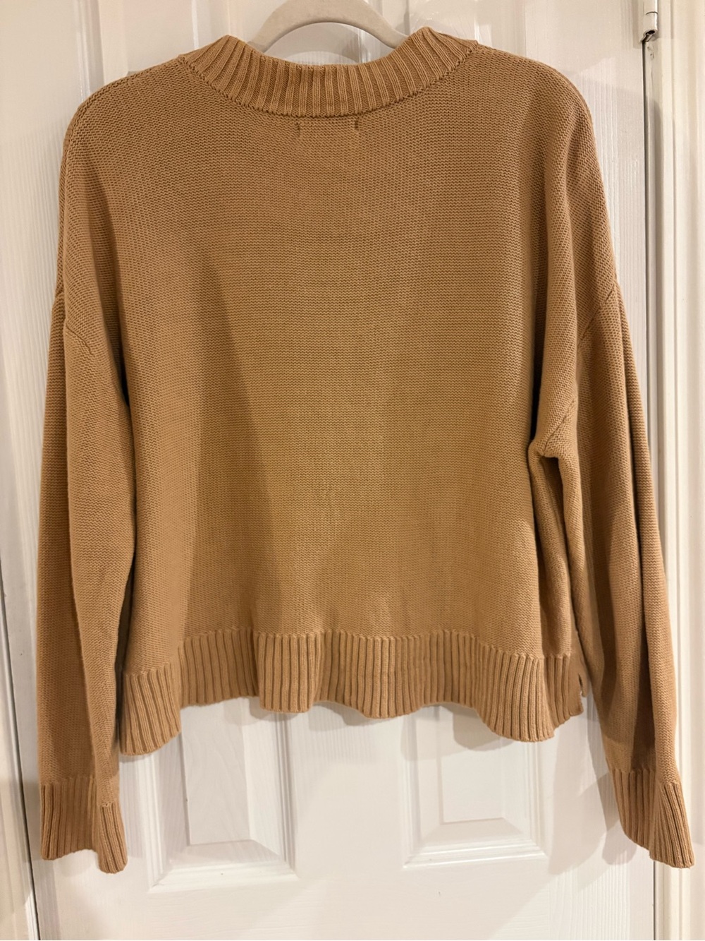 Quince Organic Cotton Cropped Cardigan Camel Large Quiet Luxury minimalist - Picture 4 of 12
